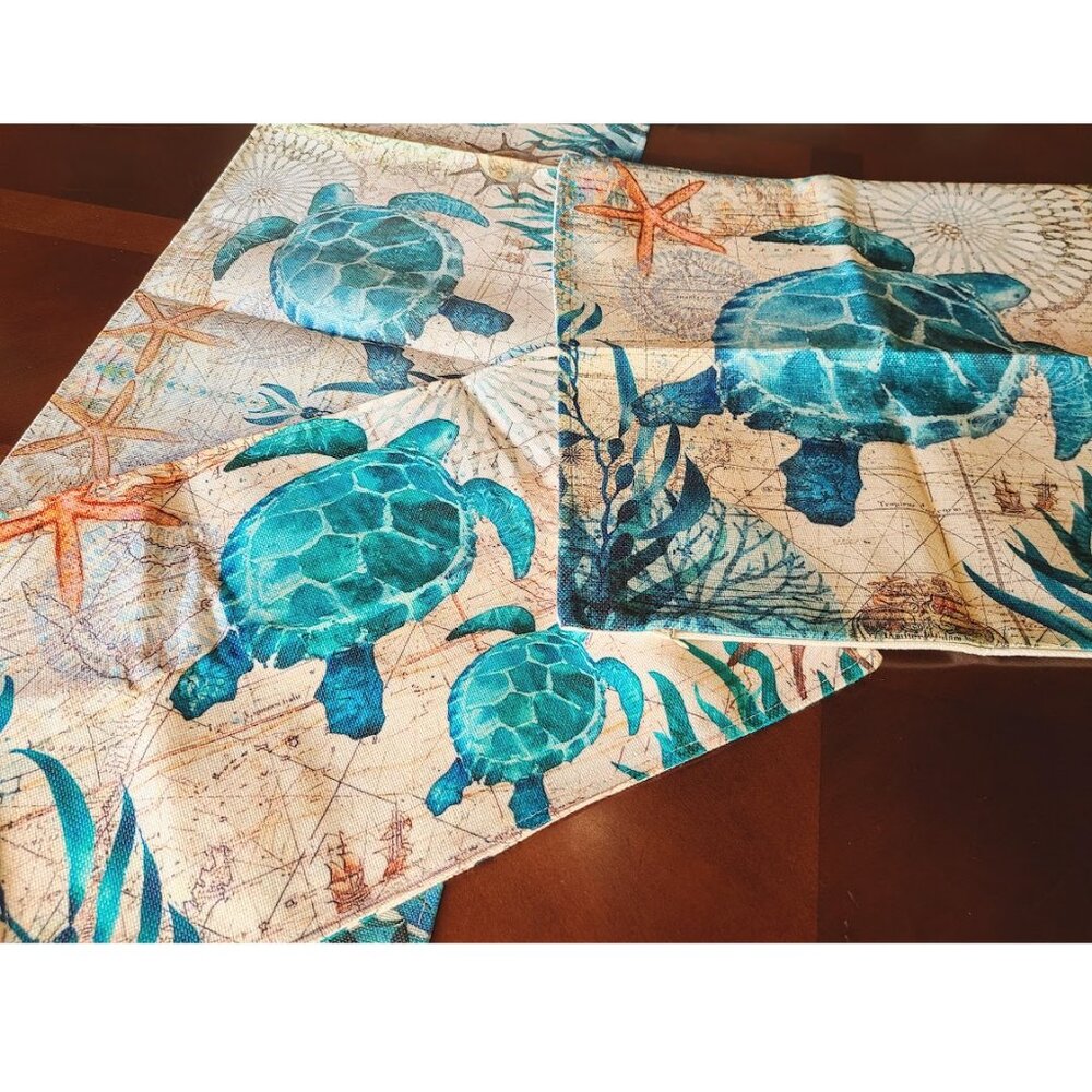 Beach Placemats 8pc Sea Turtle Table Decor Nautical Coastal Dining Decorations - Picture 14 of 14